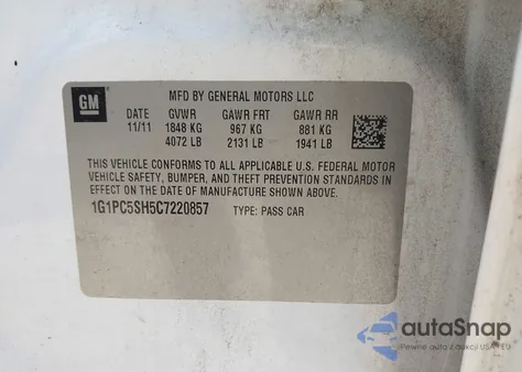 2012 Chevrolet Cruze Ls from USA, damaged, VIN 1G1PC5SH5C7220857